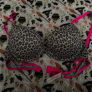 Leopard Print Bra with Pink Accents